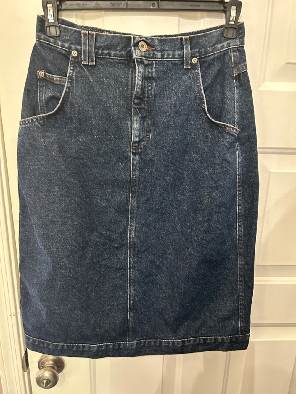 Lee Dark Blue Denim Skirt with Leather Logo Patch